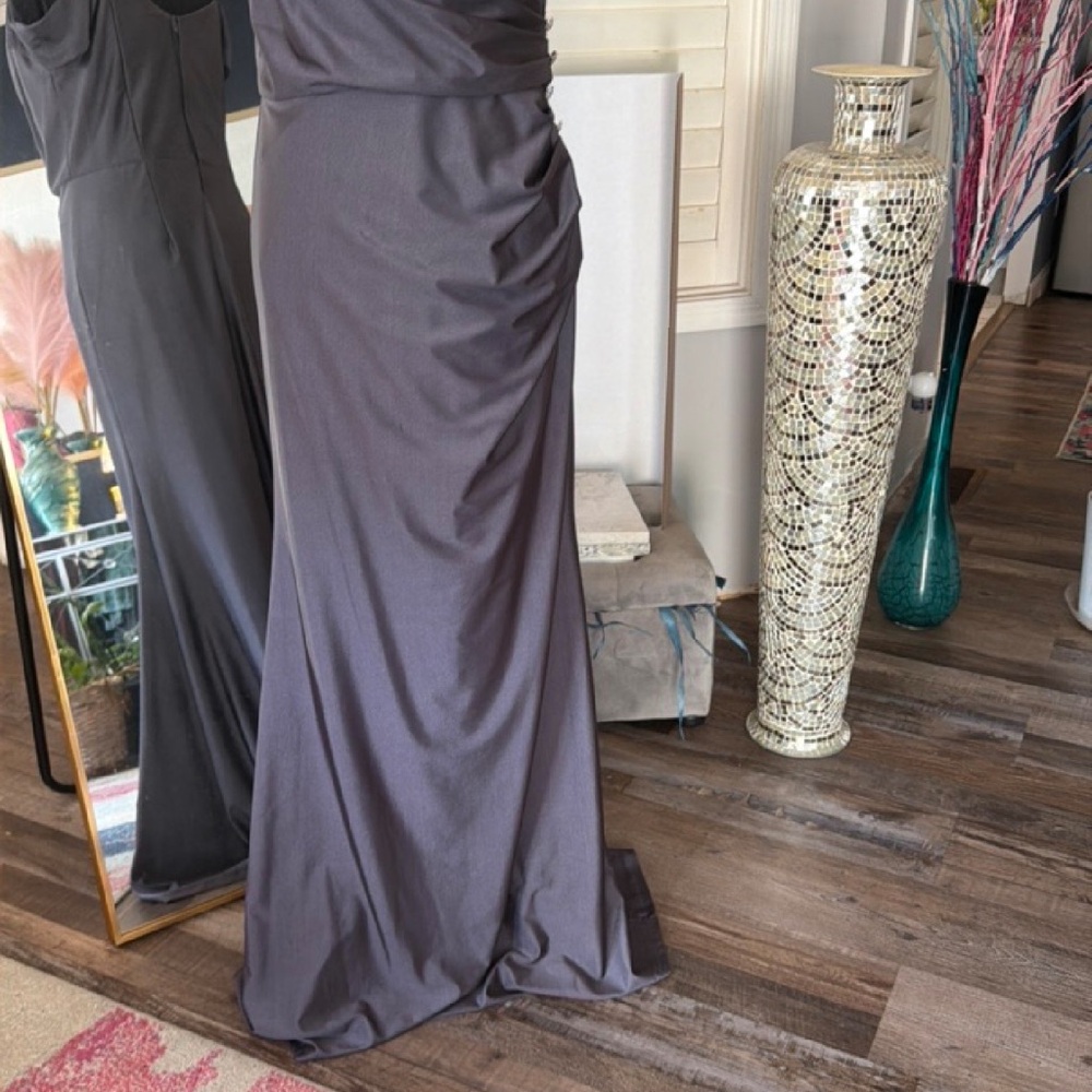 Oleg Cassini Slate Gray One-Shoulder Evening Gown - Picture 6 of 6